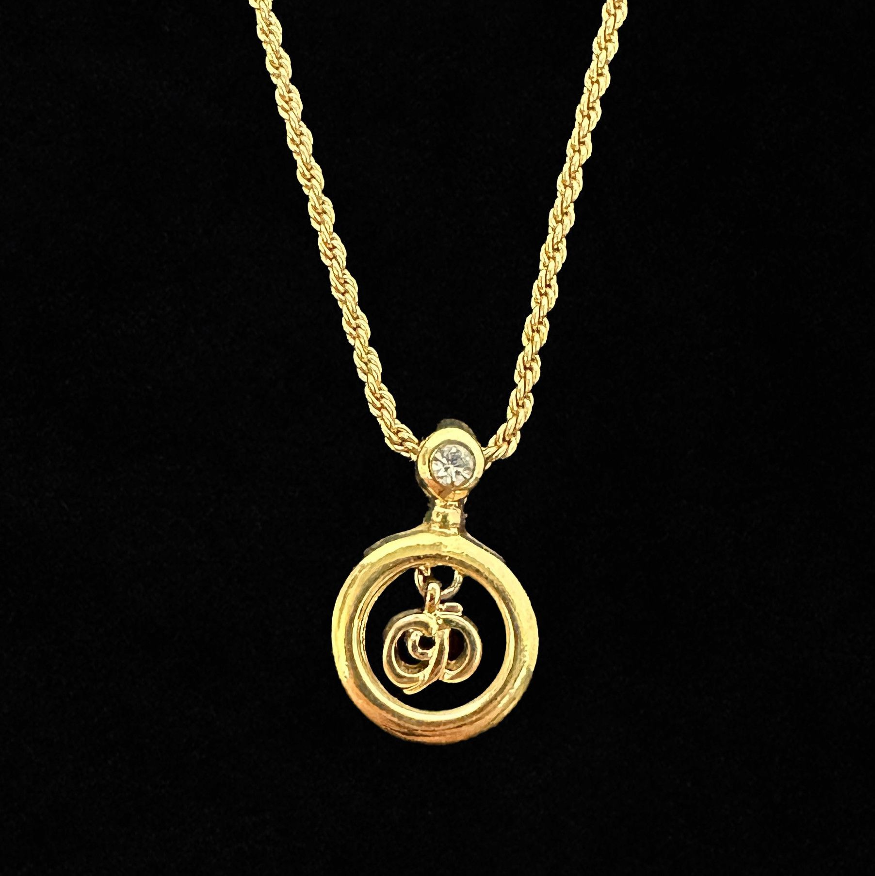Dior Vintage Christian Dior CD Logo Crystal Accent Gold Necklace Size ONE SIZE - 1 Thumbnail