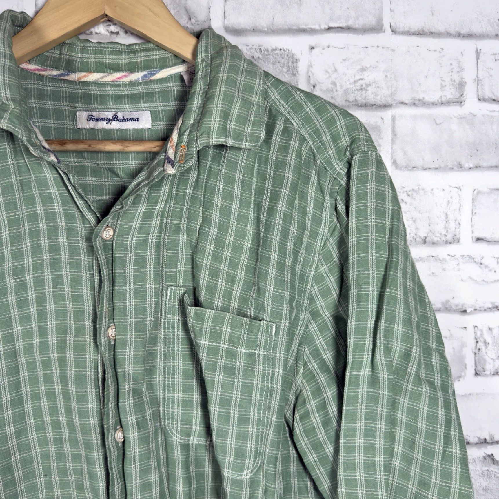 Tommy Bahama Tommy Bahama Green Linen Blend Long Sleeve Button-Down Shirt Mens Size L Size US L / EU 52-54 / 3 - 2 Thumbnail
