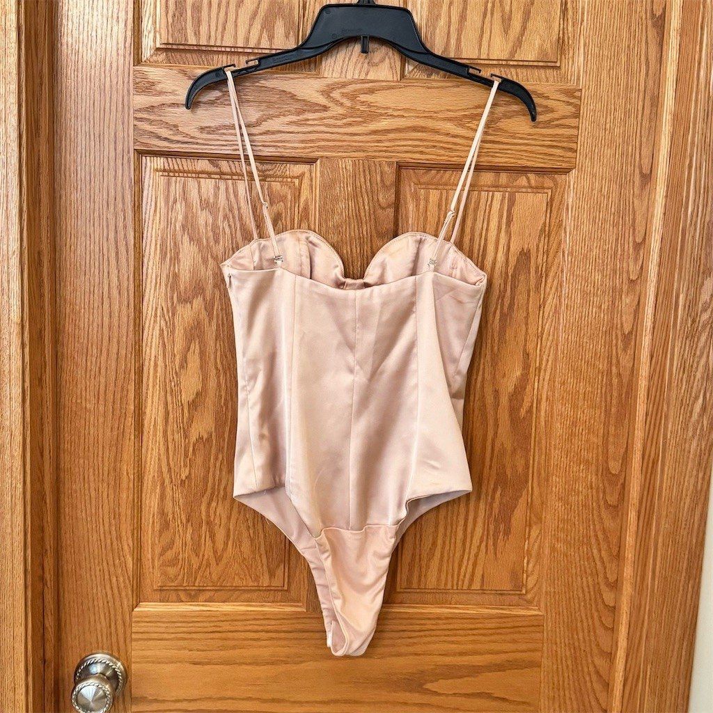 Zara Zara Bustier Bodysuit Womens Size M Nude Beige Satin Thong Size M / US 6-8 / IT 42-44 - 2 Thumbnail