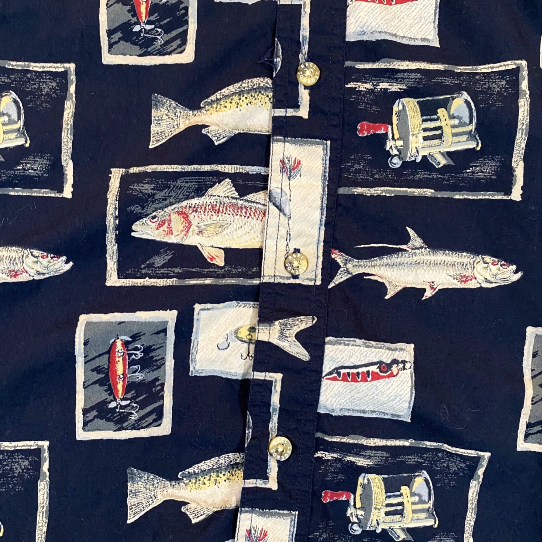 Vintage Reel Legends Shirt Mens Medium Blue Fish Button Up Fishing S/S Performance Size US M / EU 48-50 / 2 - 6 Thumbnail