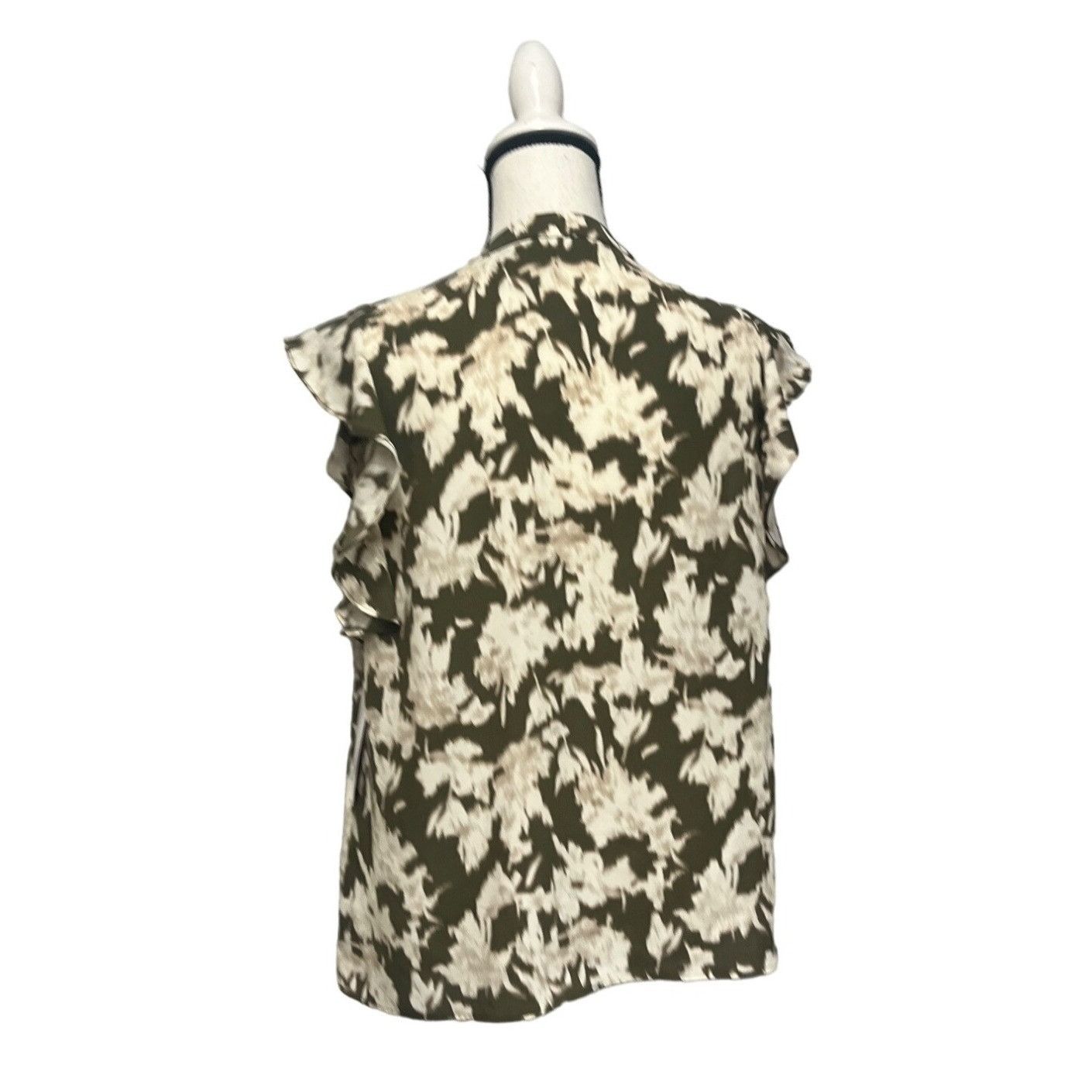 Other Nordstrom Rack Ruffle Sleeve Tie Neck Top, Olive Burnt-Ivory Size S / US 4 / IT 40 - 10 Thumbnail
