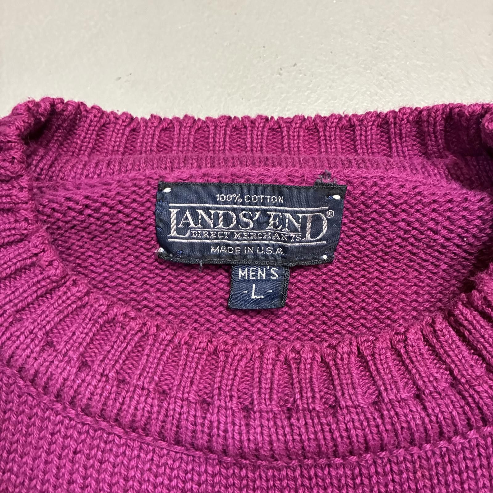 Lands' End Vintage 80s Lands End Purple Knit Sweater Men's Sz L Cotton Size US L / EU 52-54 / 3 - 2 Thumbnail