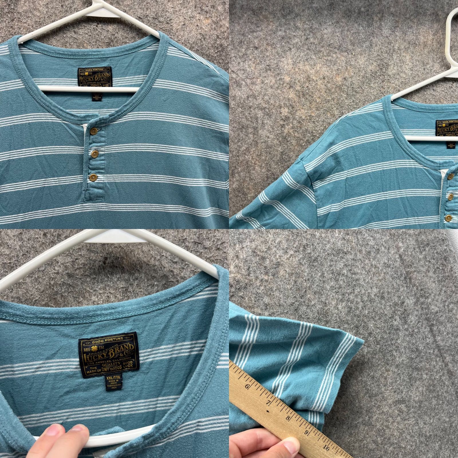 Lucky Brand VINTAGE Lucky Brand Shirt Men 2XL Blue White Striped Cotton Henley Stand Up Collar Size US XXL / EU 58 / 5 - 8 Thumbnail