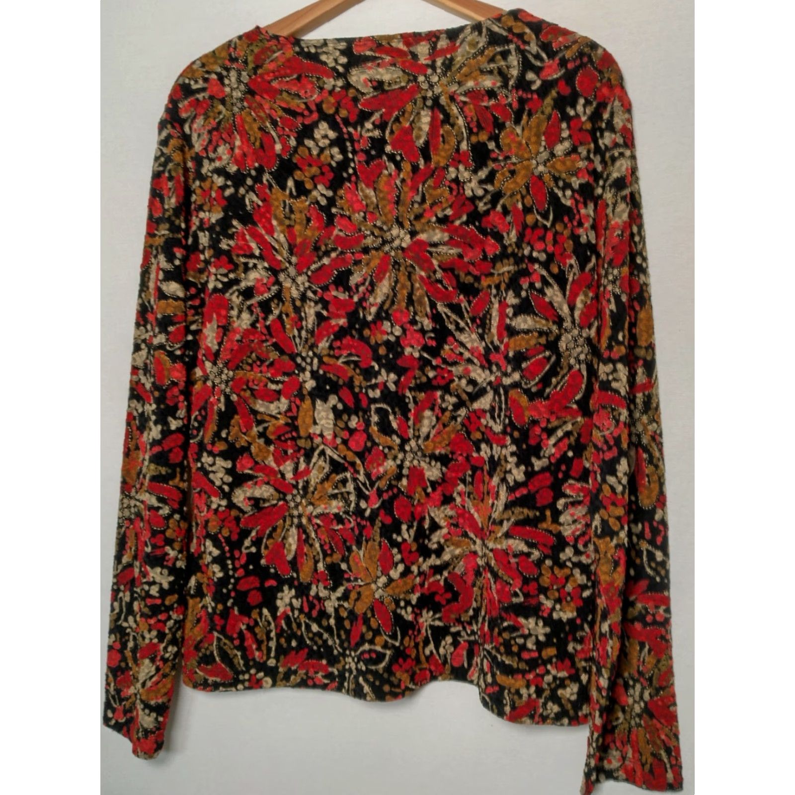 Laura Ashley Laura Ashley Shirt Women XL Black Maroon Tan Floral Stretch Textured Abstract Size XL / US 12-14 / IT 48-50 - 2 Thumbnail