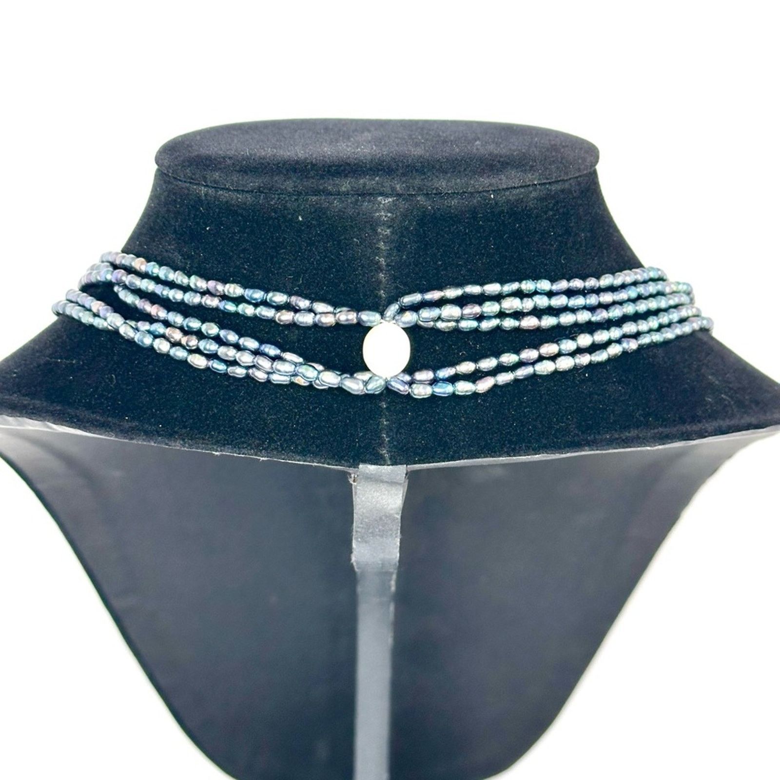 Vintage Art Deco French Inlay Style Beaded Necklace In Peacock Blue Size ONE SIZE - 3 Thumbnail