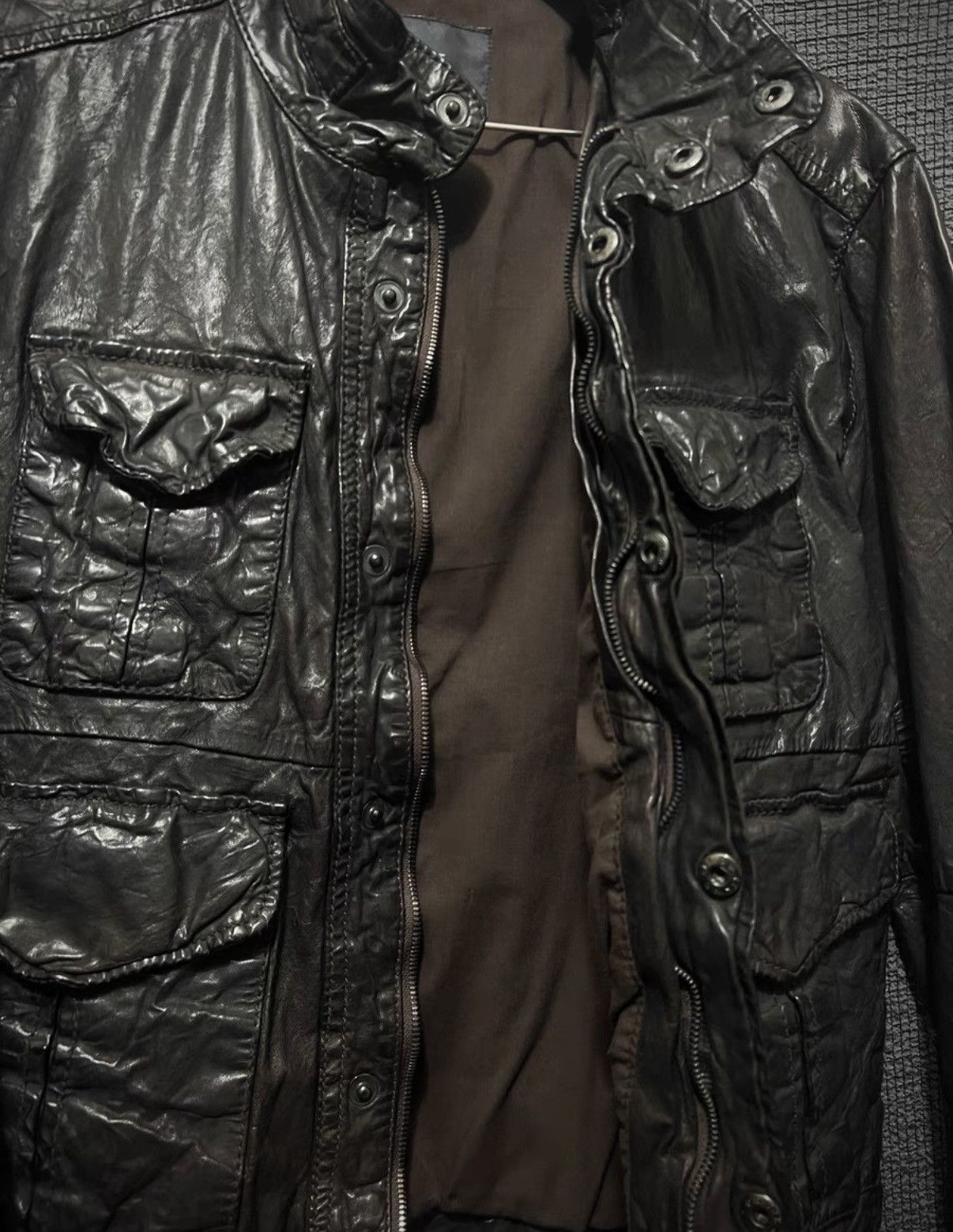 Japanese Brand Cathy Jane Avant-Garde Dark Brown Leather Army Jacket Size US M / EU 48-50 / 2 - 3 Thumbnail
