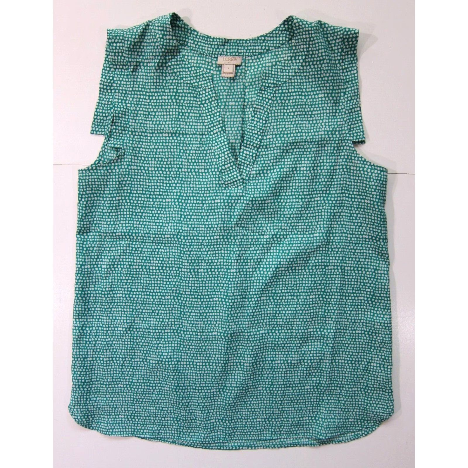 J.Crew J.Crew Green White Polka Dot V-Neck Cap Sleeve Tunic Blouse Women 8 Size M / US 6-8 / IT 42-44 - 2 Thumbnail