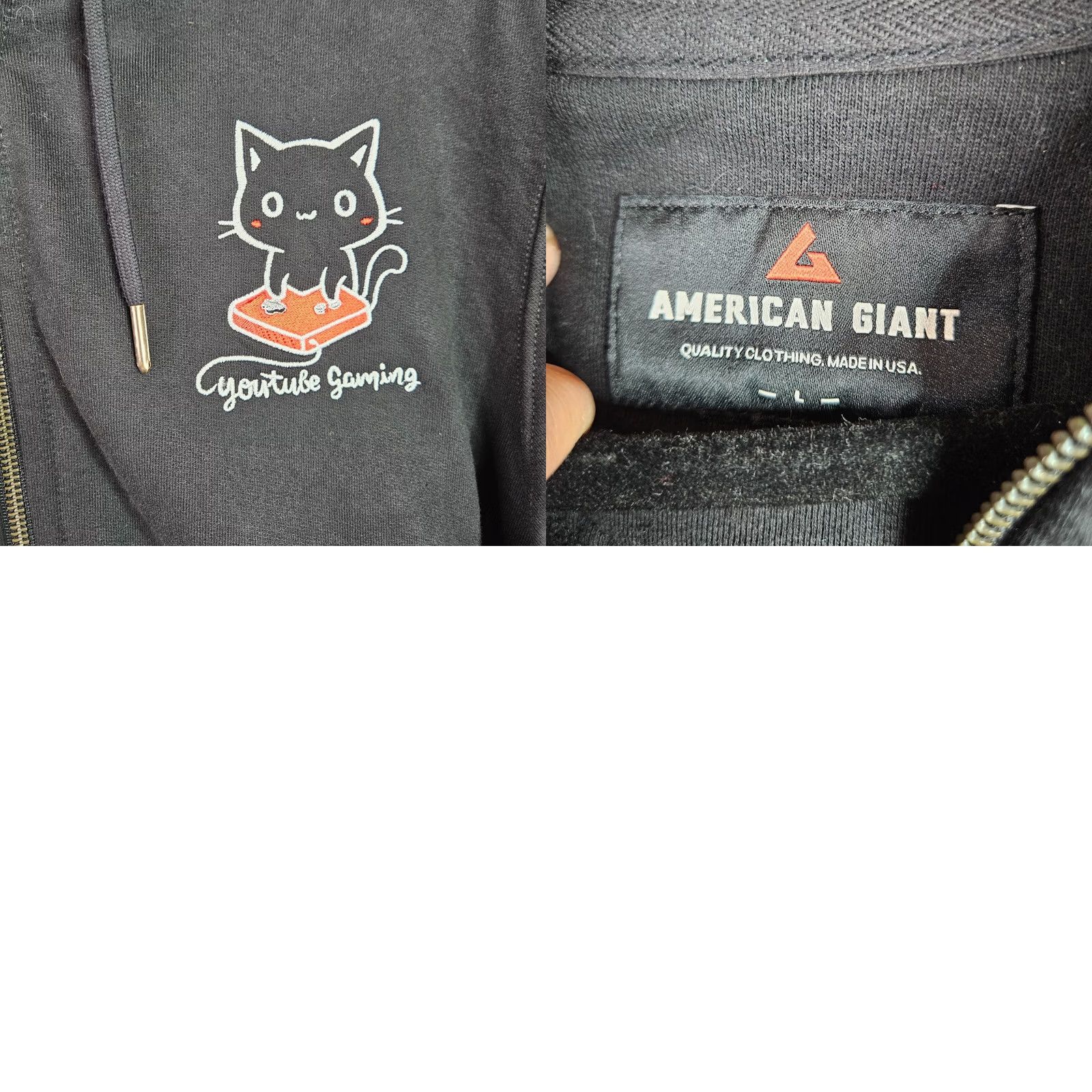 Vintage American Giant Zip Hoodie L Black Graphic Cat Jacket Heavyweight USA Made Size US L / EU 52-54 / 3 - 8 Thumbnail
