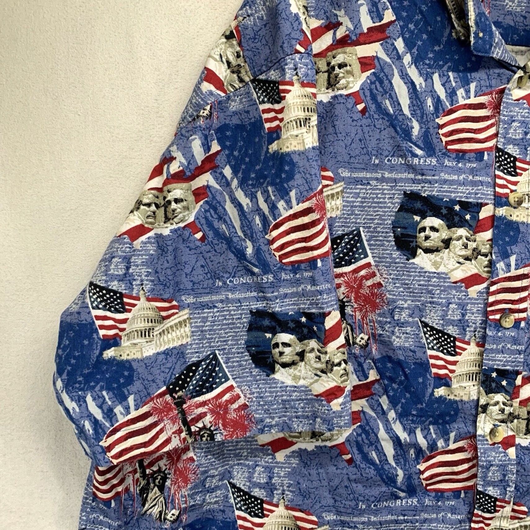 Cotton Traders VINTAGE Cotton Traders Men's 2XL Patriotic Short Sleeve Shirt Red White Blue American Flag Mount Rushmore Summer Casual Size US XXL / EU 58 / 5 - 6 Thumbnail