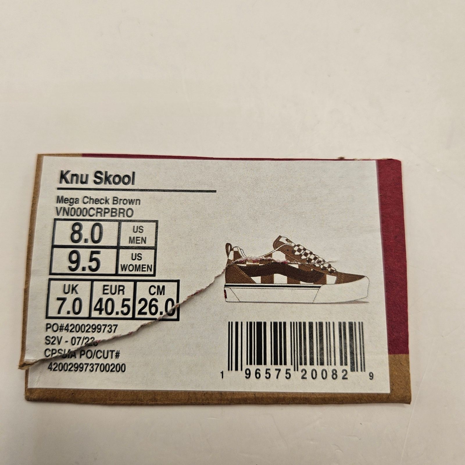 Vans VANS MEN'S 8 KNU SKOOL MEGA CHECK BROWN NWOB VN000CRPBRO Size US 8 / EU 41 - 2 Thumbnail