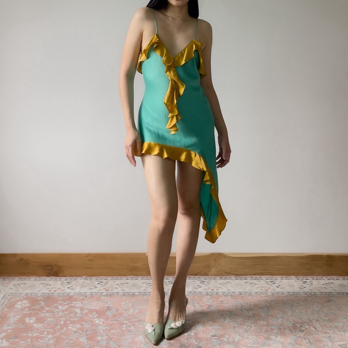 Other Romantic Green Silk Mini Slip Dress (S–M) Size M / US 6-8 / IT 42-44 - 4 Thumbnail