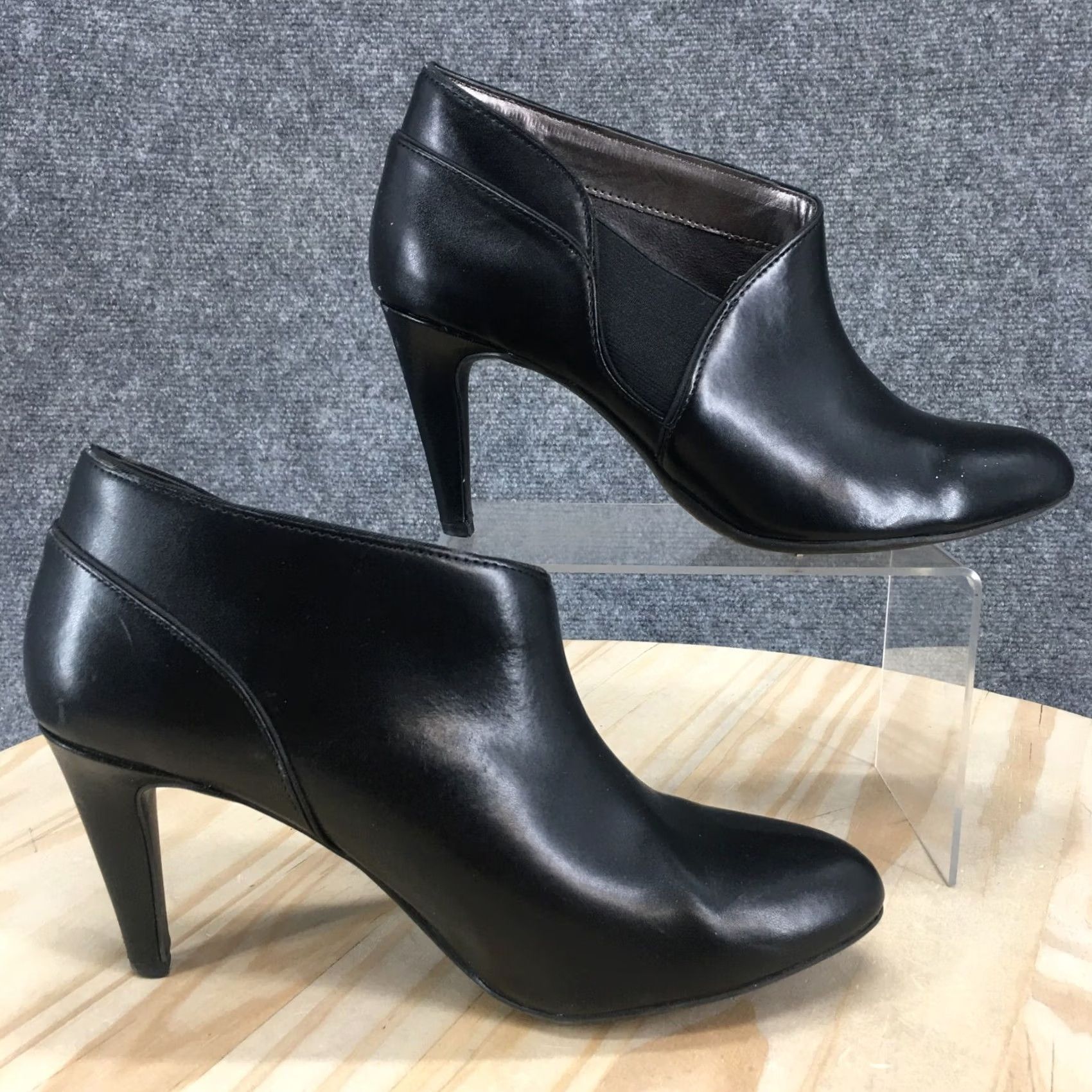 Vintage Adrienne Vittadini Boots Womens 9 Tikki Ankle Booties Black Leather High Heels Bootie Shoes Size US 9 / IT 39 - 2 Thumbnail