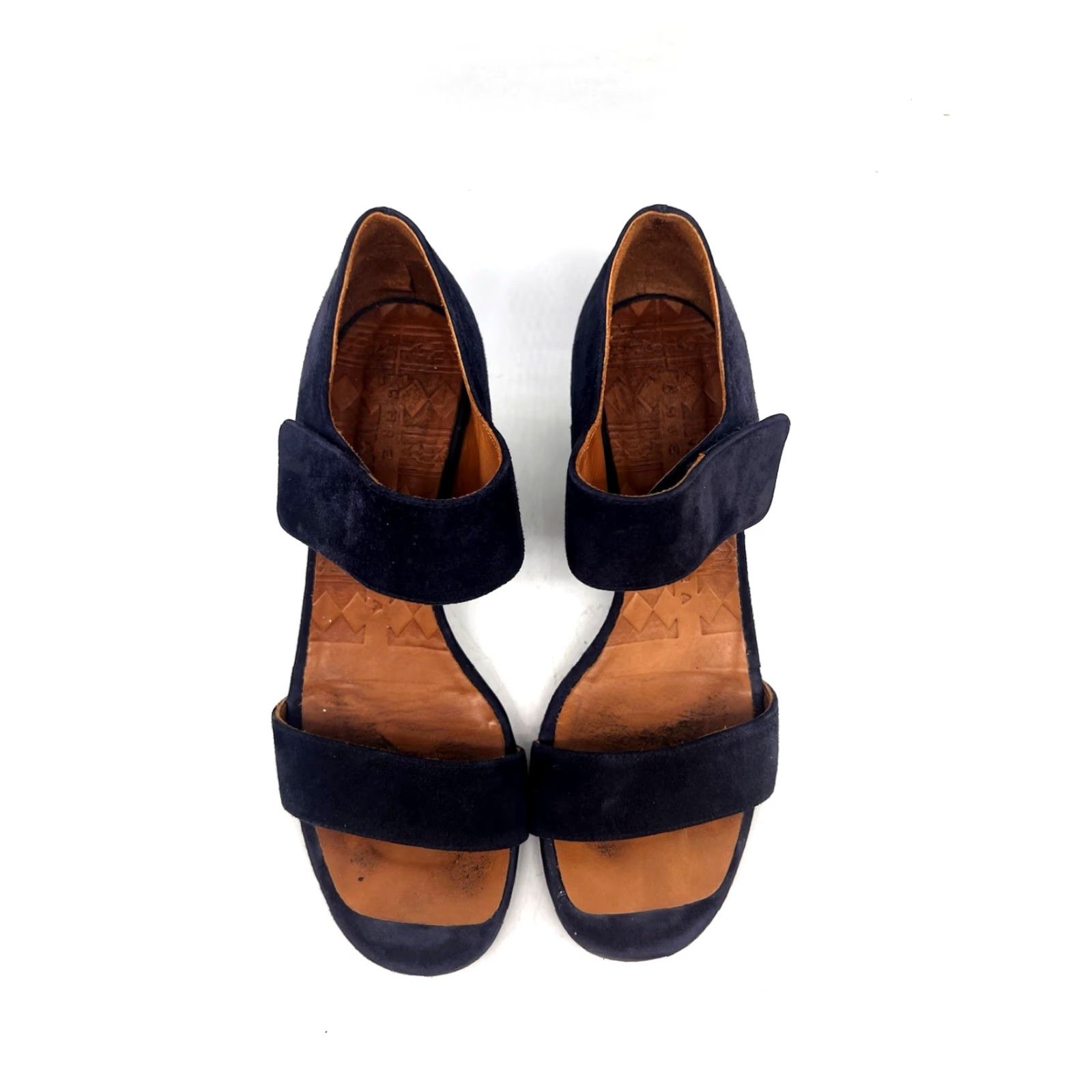 Vintage Chie Mihara Blue Suede Strap Sandals 2.5" Heel Women's Size 7 Open Toe Hook & Loop Stylish Block Heels Made in Spain Size US 7 / IT 37 - 3 Thumbnail