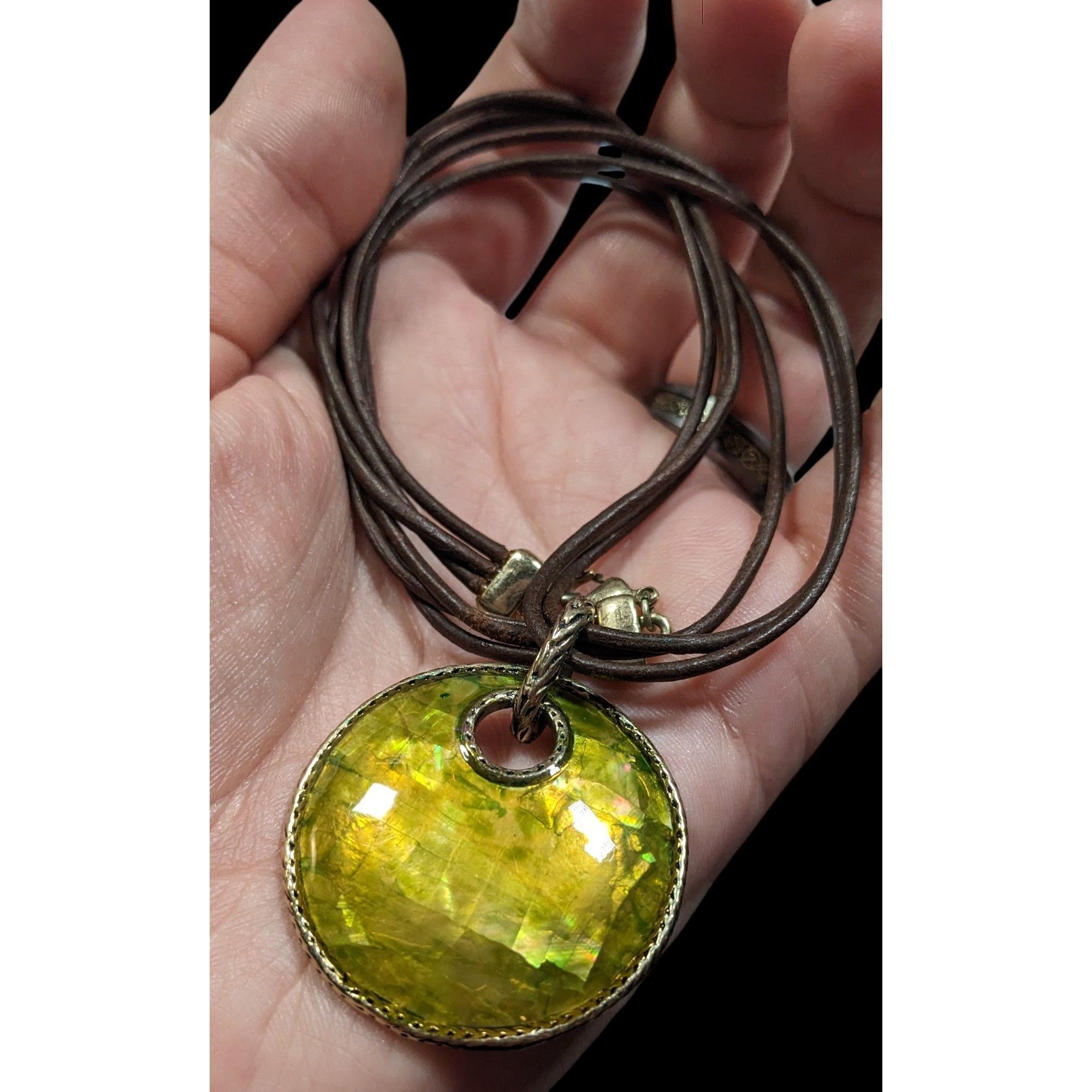Monet Vintage Monet Bohemian Shell Mosaic Yellow Medallion Pendant Size ONE SIZE - 3 Thumbnail