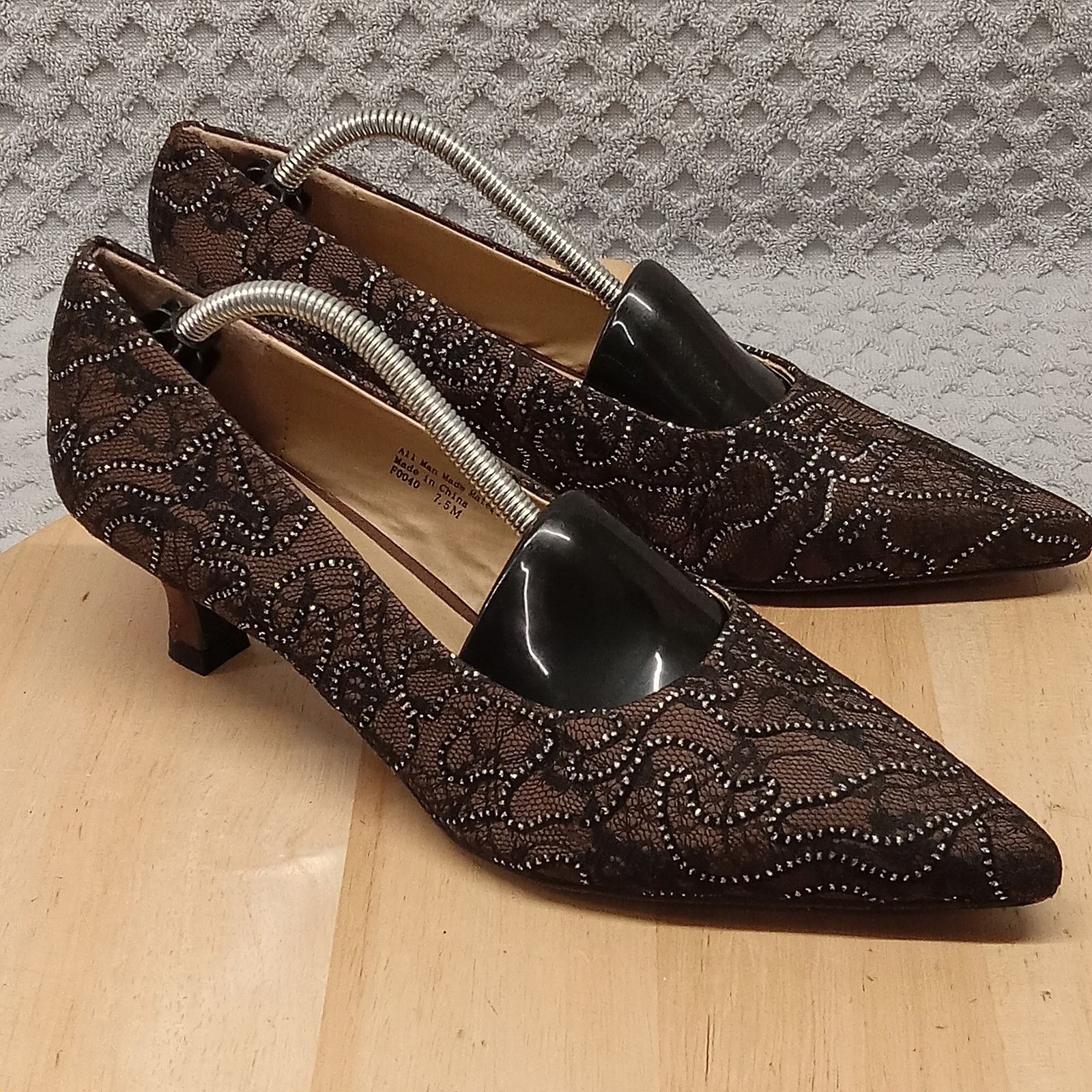 & Other Stories Vintage EY Couture Pump Heels 7.5M Brown Lace Size US 7.5 / IT 37.5 - 1 Thumbnail