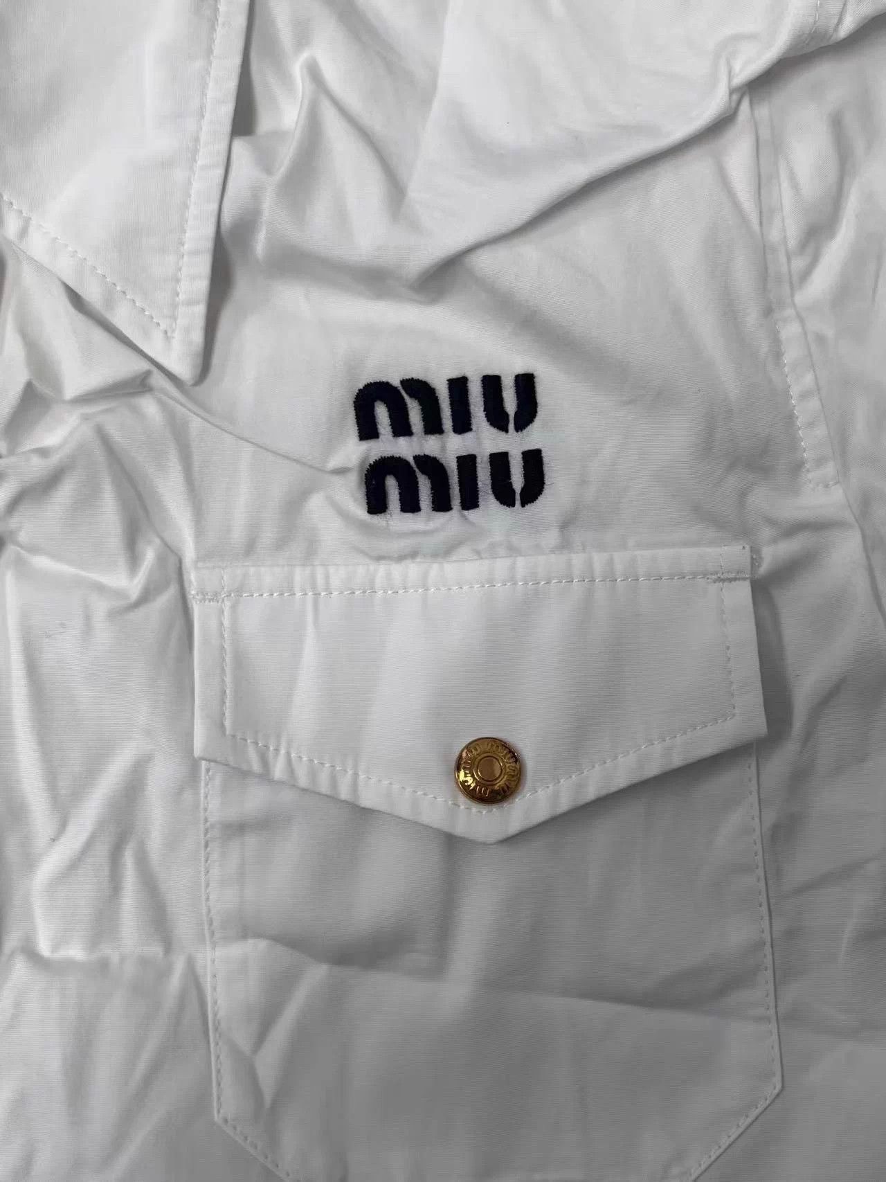 Miu Miu MIU MIU White Logo Print Cropped Short Sleeve Shirt 36 Size XS / US 0-2 / IT 36-38 - 3 Thumbnail