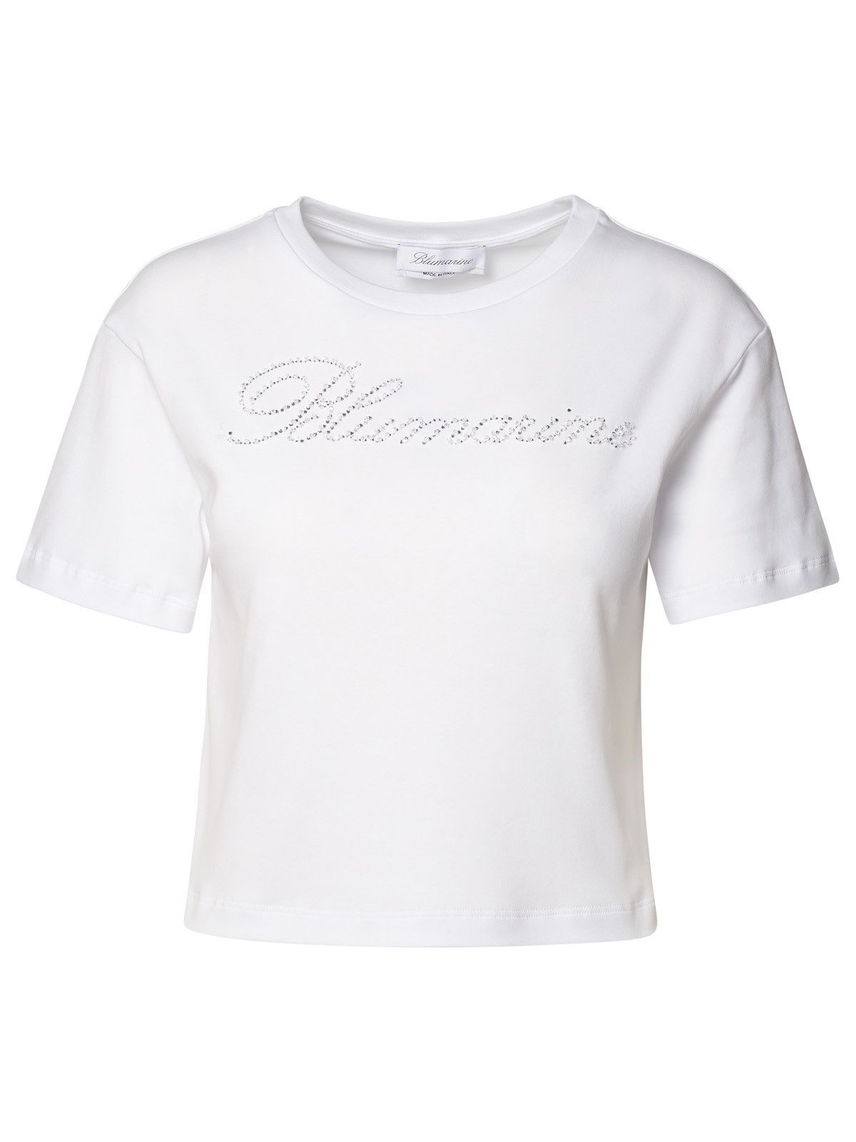 image of Blumarine White Cotton Crop T-Shirt, Women's (Size Medium)