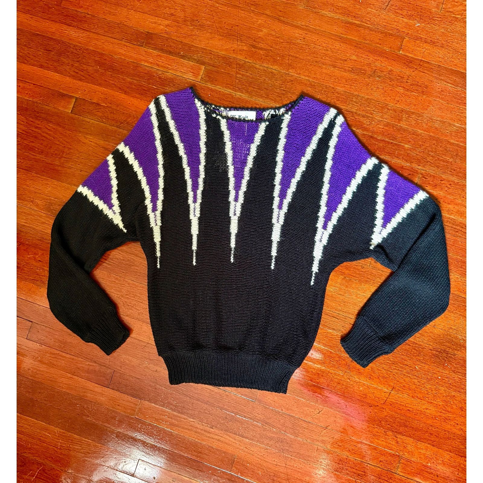 Vintage Vintage 80s Knit Knack Purple Black Harlequin Sweater Small Size S / US 4 / IT 40 - 5 Thumbnail