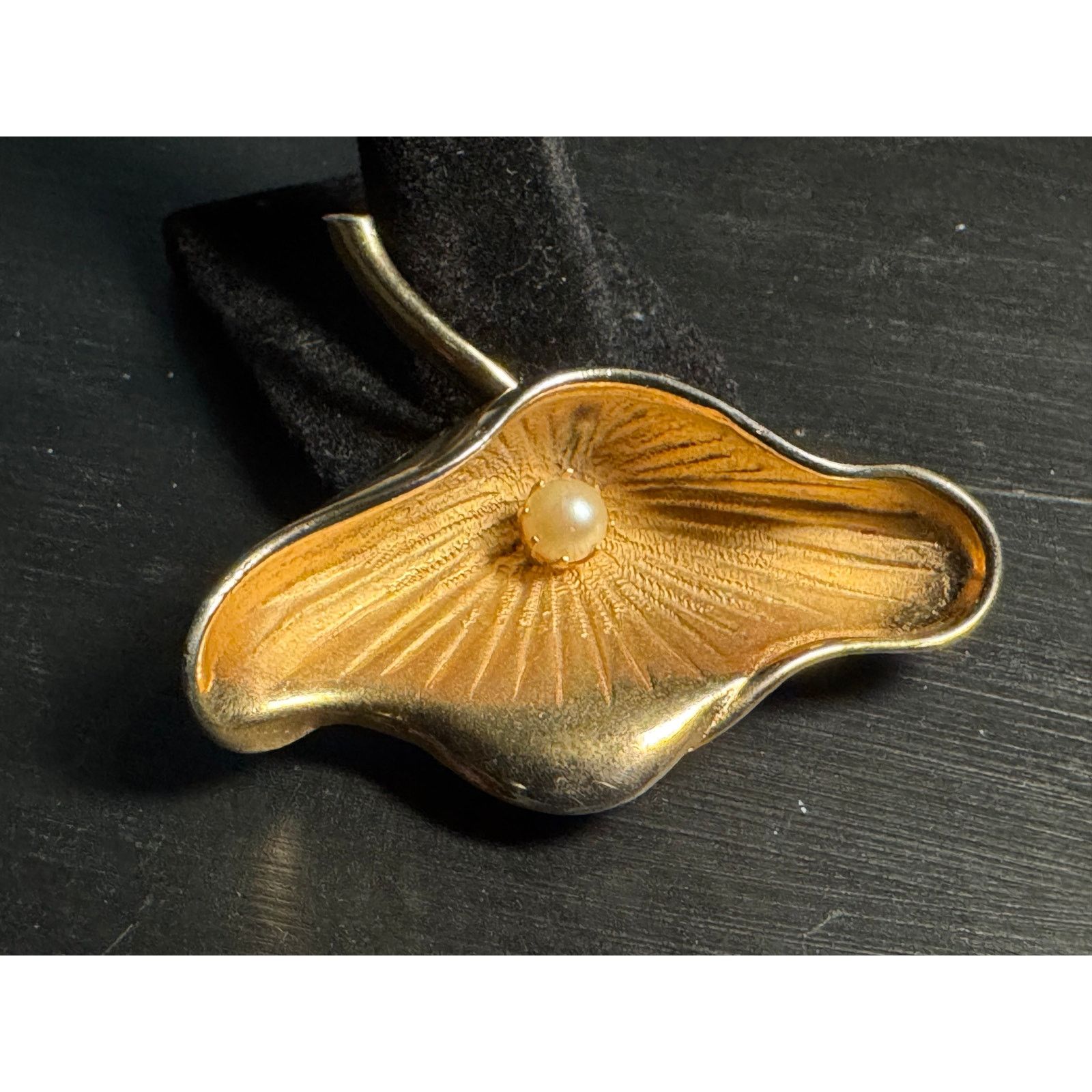 Other Vintage Marvella Gold Tone Brooch Center Pearl Ginkao Leaf Size ONE SIZE - 4 Thumbnail