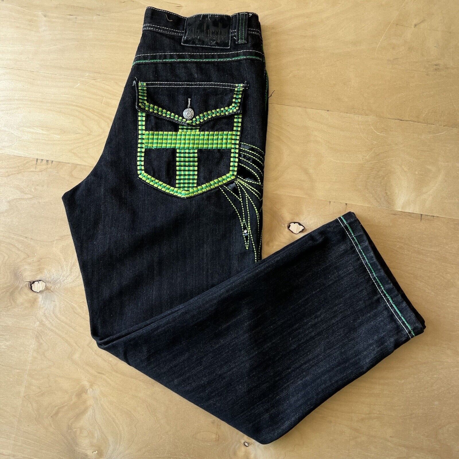 Vintage Vintage Jeans 33 Black Green Baggy Denim Skater Punk Grunge Size US 33 - 7 Thumbnail