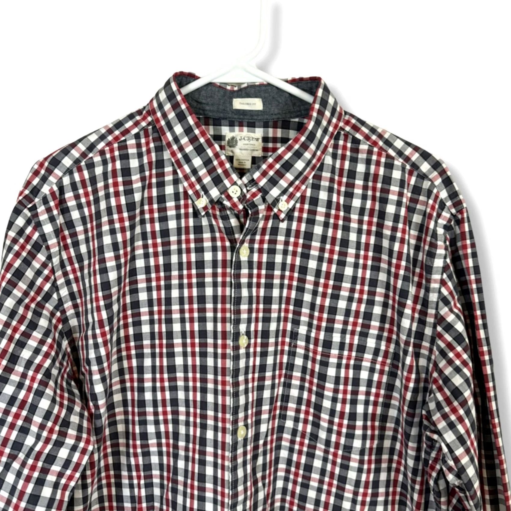 J.Crew J.CREW Button-Down Shirt L Red & Black Plaid Cotton Classic Fit Long Sleeve Mens Size US L / EU 52-54 / 3 - 3 Thumbnail