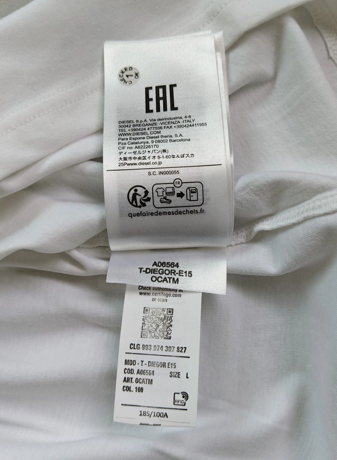 Diesel DIESEL White T-Shirt With Logo Patch T 4140 Size US L / EU 52-54 / 3 - 9 Thumbnail