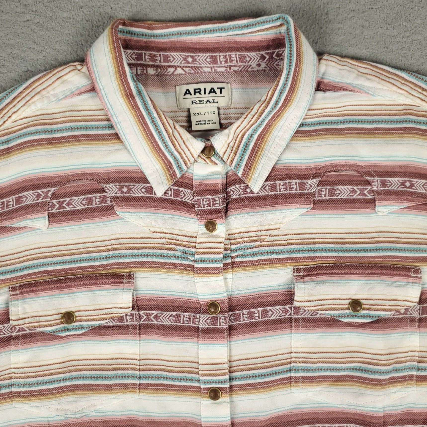 Ariat VINTAGE Ariat Womens Shirt 2XL Long Sleeve Red Striped Western Snap Button-Up Casual Fall Winter Womens Size XXL / US 16-18 / IT 52-54 - 2 Thumbnail