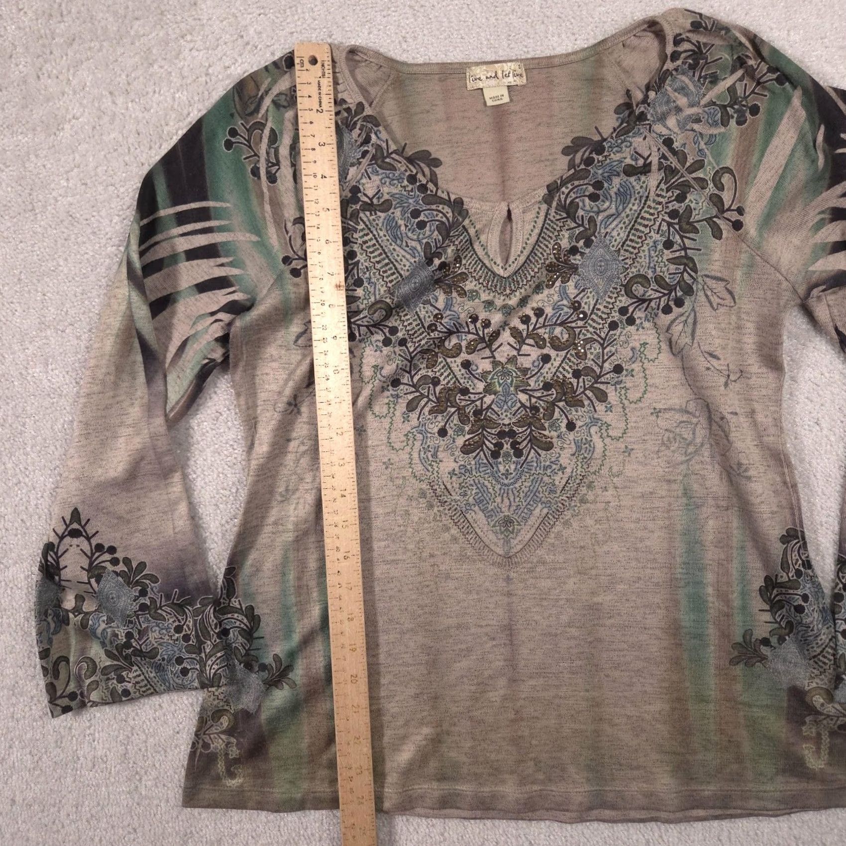 Olive Live And Let Live Blouse Womens S Multicolor Floral V Neck Studded Top Size S / US 4 / IT 40 - 7 Thumbnail