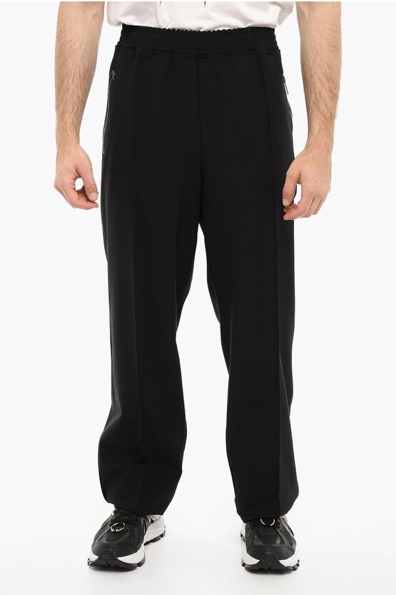 image of Neil Barrett Low-Waist Virgin Wool Blend Loose Fit Casual Pants in Black, Men's (Size 31)