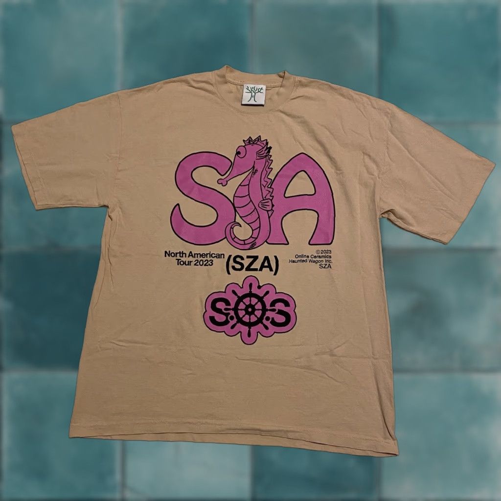 VINTAGE Online Ceramics x SZA S.O.S Album Tour Seahorse Shirt Tee XL Beige 2023 Mens