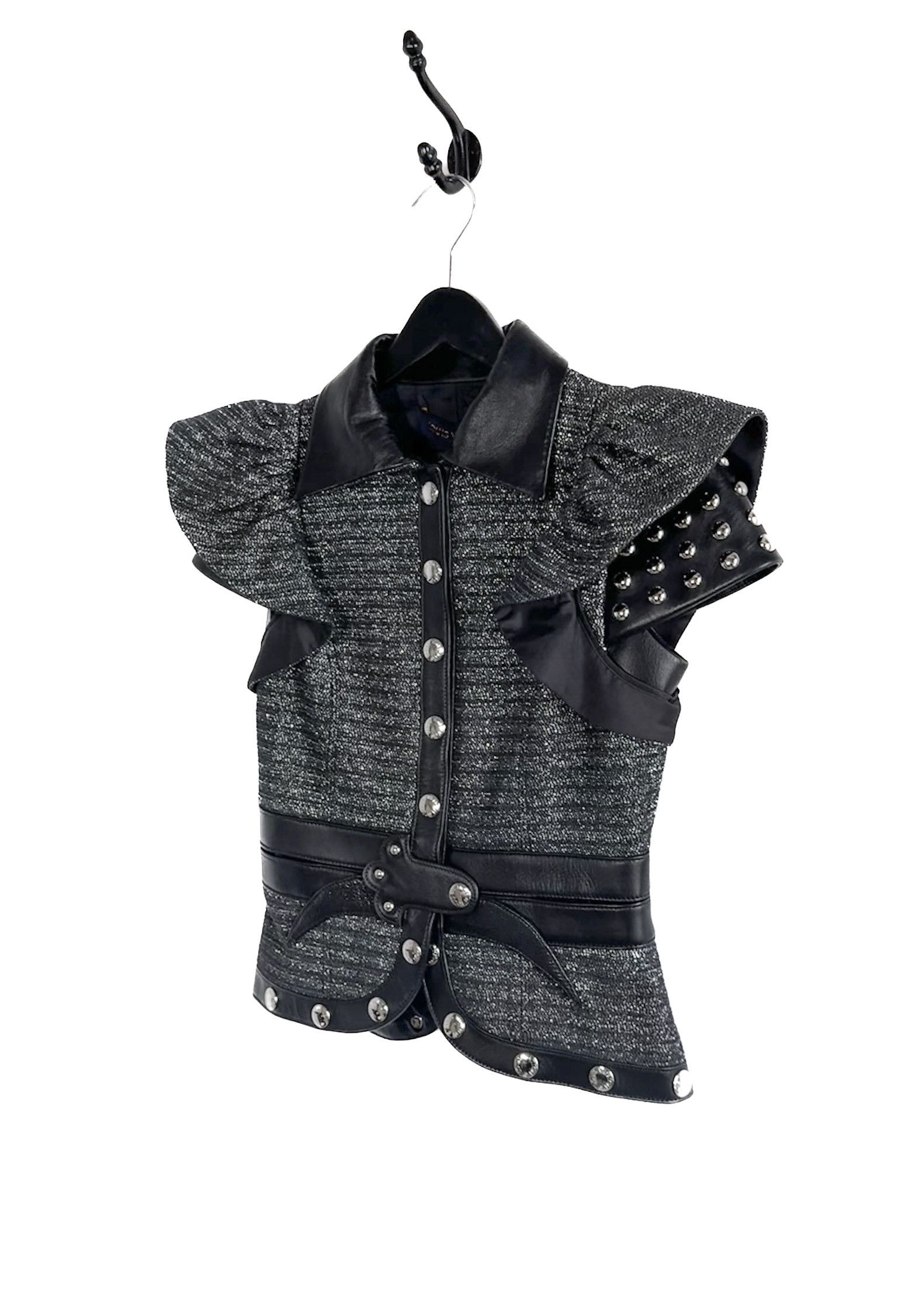 Louis Vuitton Louis Vuitton Runway 2018 Black Leather Tweed Vest Jacket Size S / US 4 / IT 40 - 2 Thumbnail