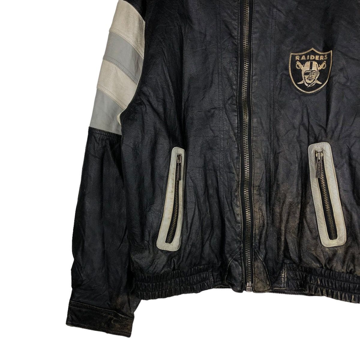 Starter 🔥VINTAGE LEATHER JACKET STARTER RAIDERS NFL BIG LOGO Size US M / EU 48-50 / 2 - 6 Thumbnail