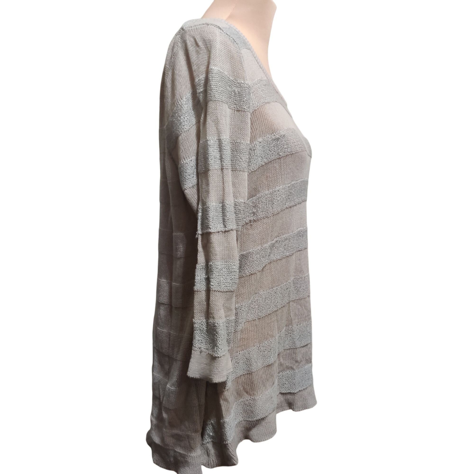 Other Elle Striped Sequin Sweater Lightweight Open Knit Sparkle Pu Size XL / US 12-14 / IT 48-50 - 5 Thumbnail