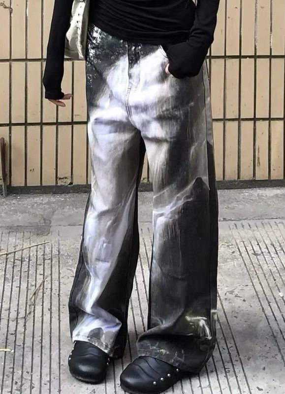 Japanese Brand × Vintage Y2K Printed Washed Straight Jeans Size 29" - 2 Thumbnail