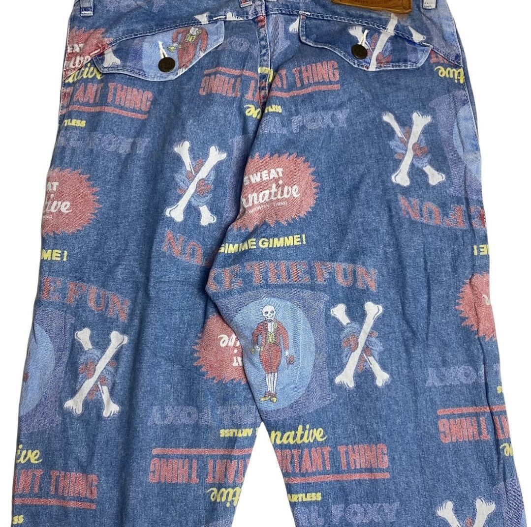 Japanese Brand Vintage Y2K RNA Inc. Printed Cross Bone Denim Jeans Pants Size US 31 - 6 Thumbnail