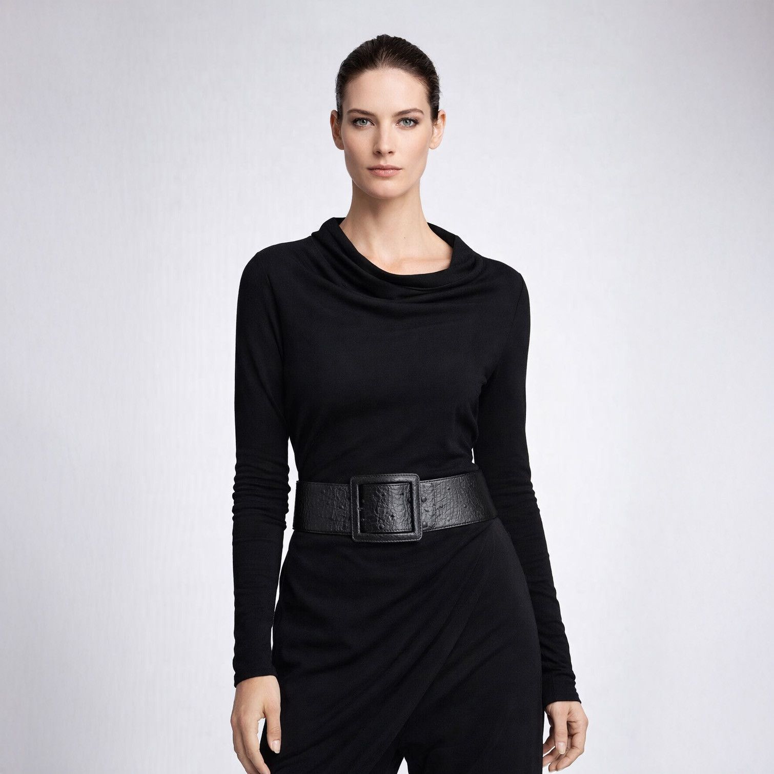 Sarah Pacini Sarah Pacini Big Ostrich Embossed Leather Belt - Black (NEW) Size ONE SIZE - 2 Thumbnail