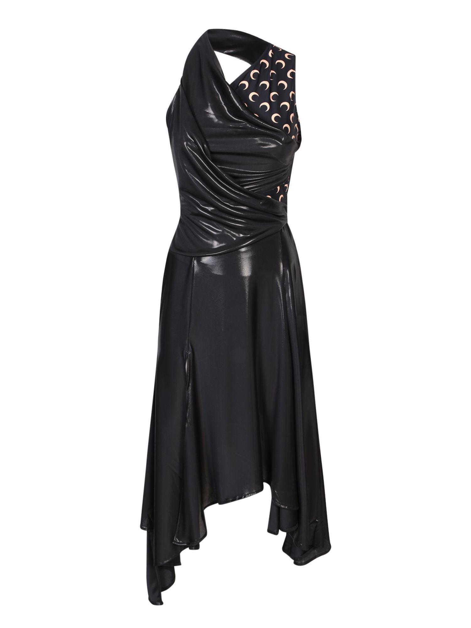 Marine Serre o1s22i1n0225 Regenerated Jersey Asymmetrical Dress in Black Size S / US 4 / IT 40 - 1 Thumbnail