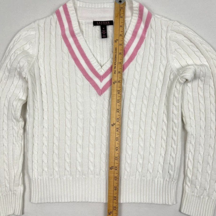 Ralph Lauren Ralph Lauren Sweater Womens M White Pink Cable Knit Tennis Academia Prep Y2K Size M / US 6-8 / IT 42-44 - 4 Thumbnail