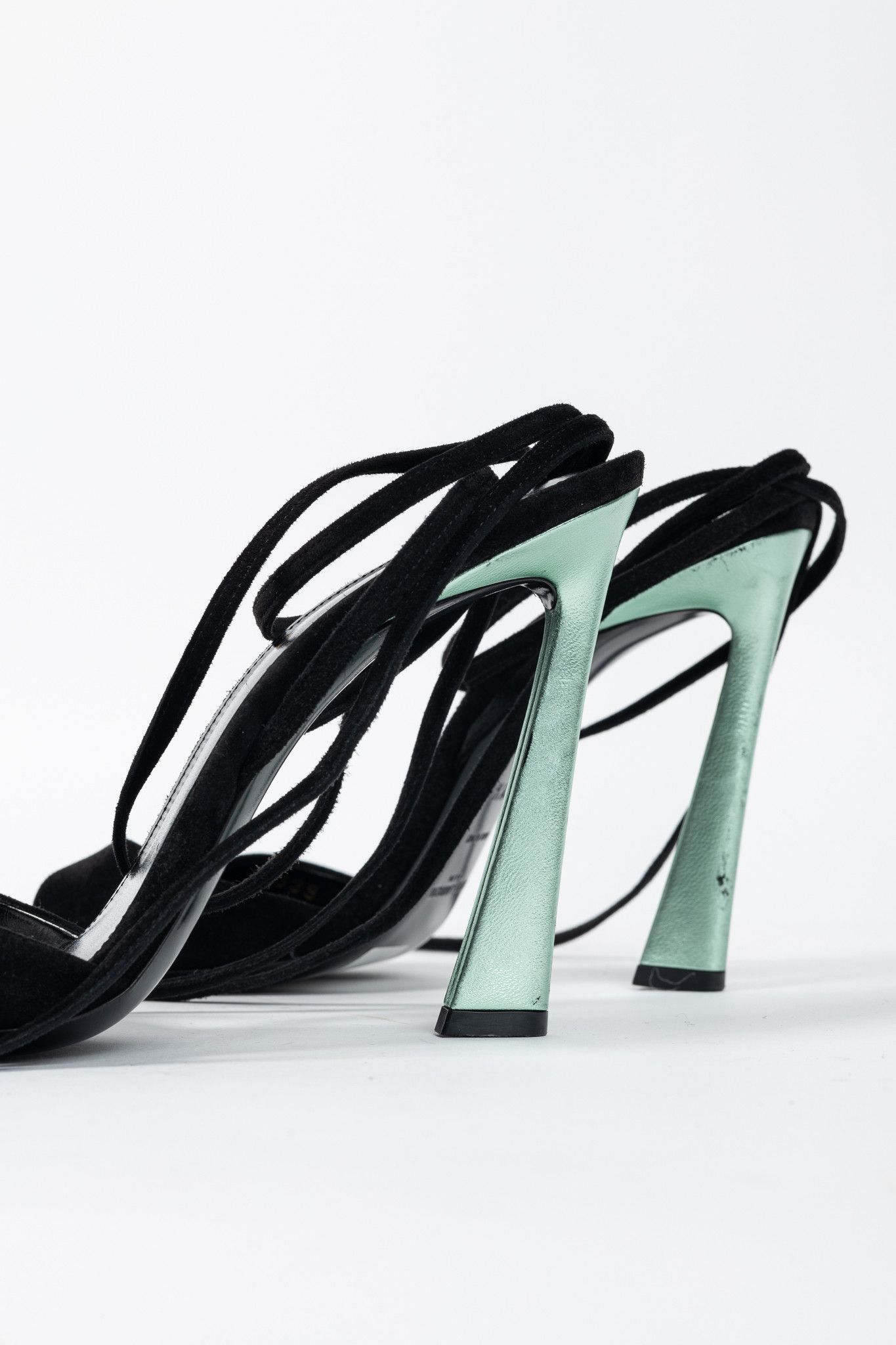 Saint Laurent Paris Saint Laurent Paz Black Suede Lace-Up Green-Heeled Sandals Size US 8 / IT 38 - 8 Thumbnail