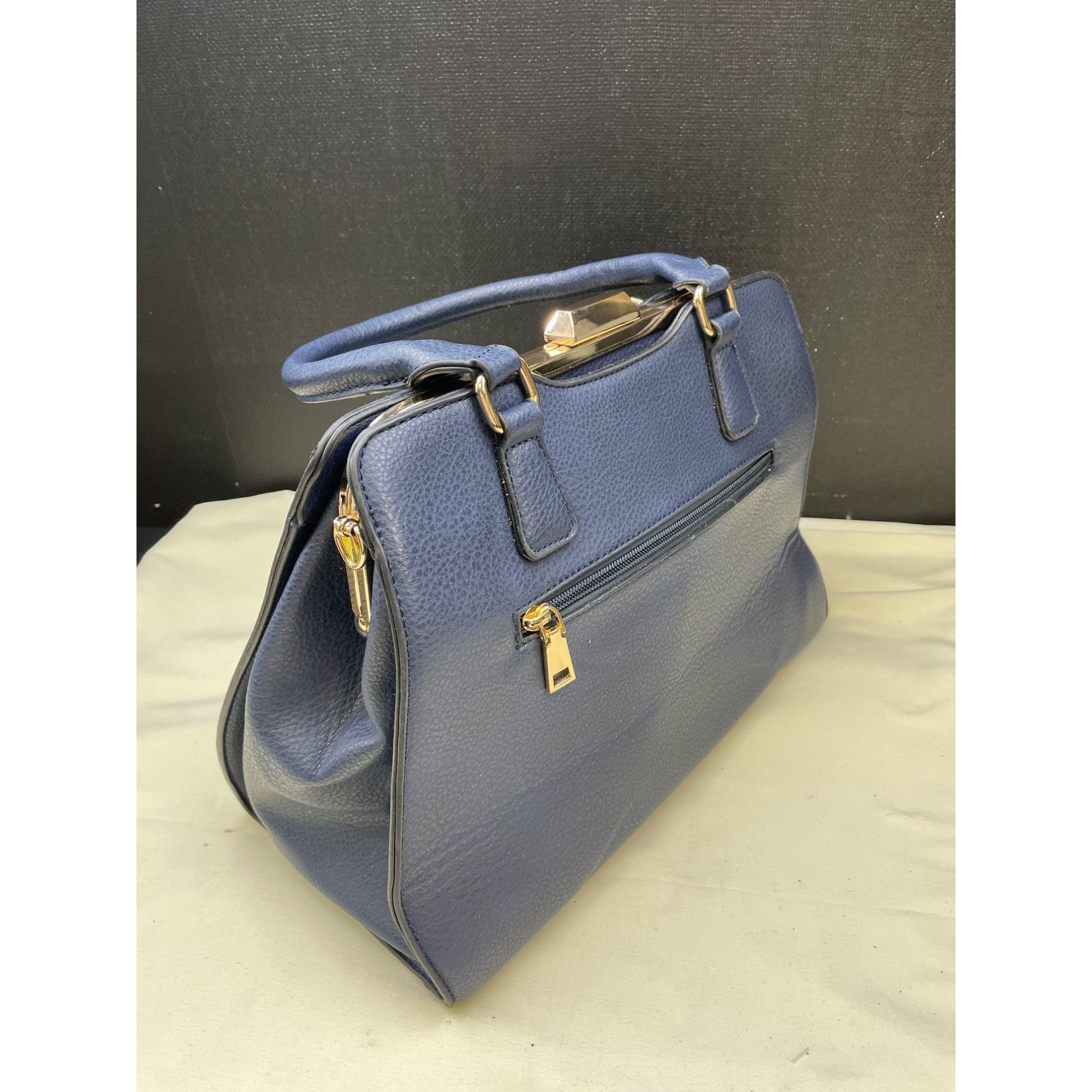 Other Womens Navy Blue with Gold Accents Handle Bag Satchel Should Size ONE SIZE - 3 Thumbnail