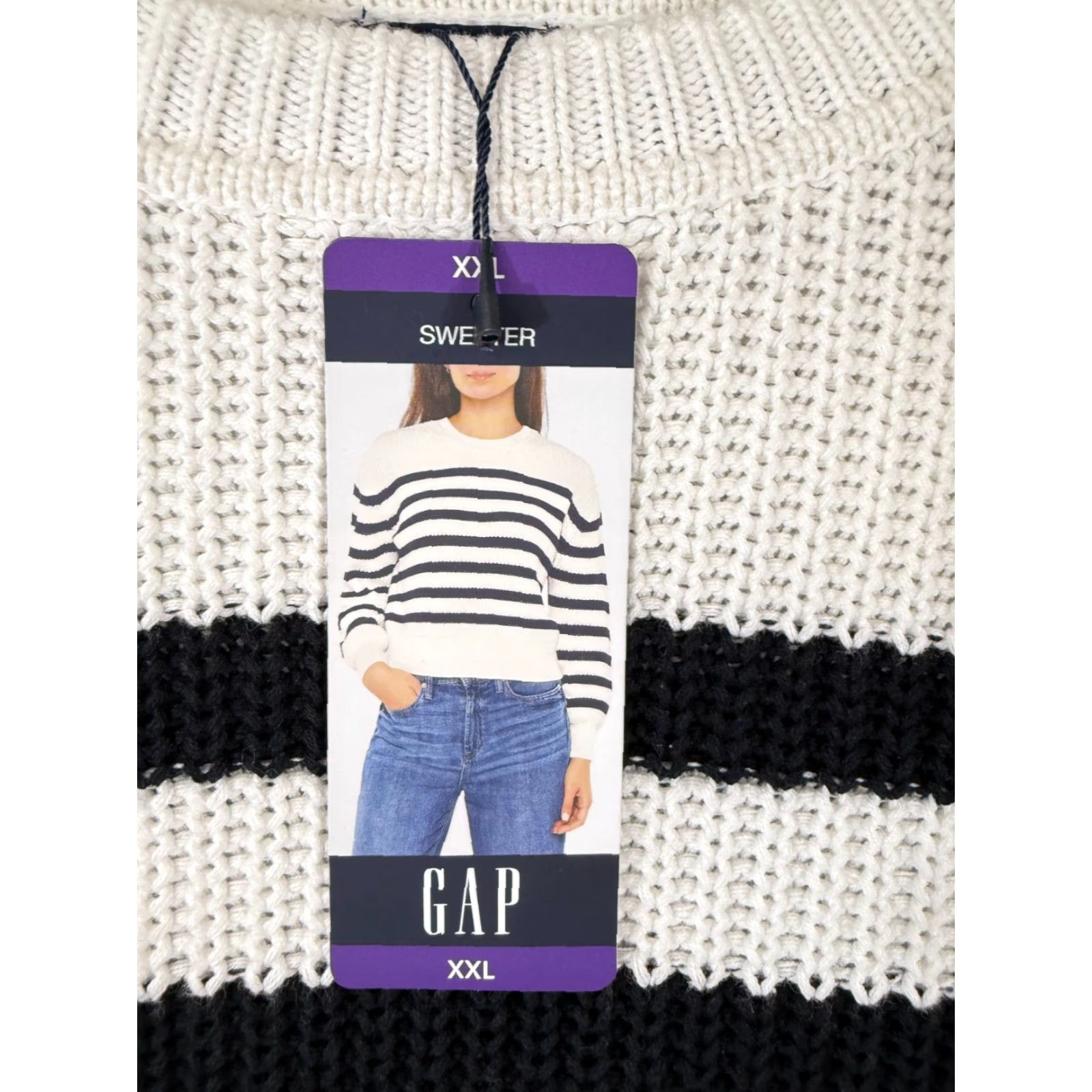 Gap Gap Sweater Womens 2XL Ivory Black Striped Crewneck Long Sleeve NWT Pullover Casual Knit Size XXL / US 16-18 / IT 52-54 - 5 Thumbnail