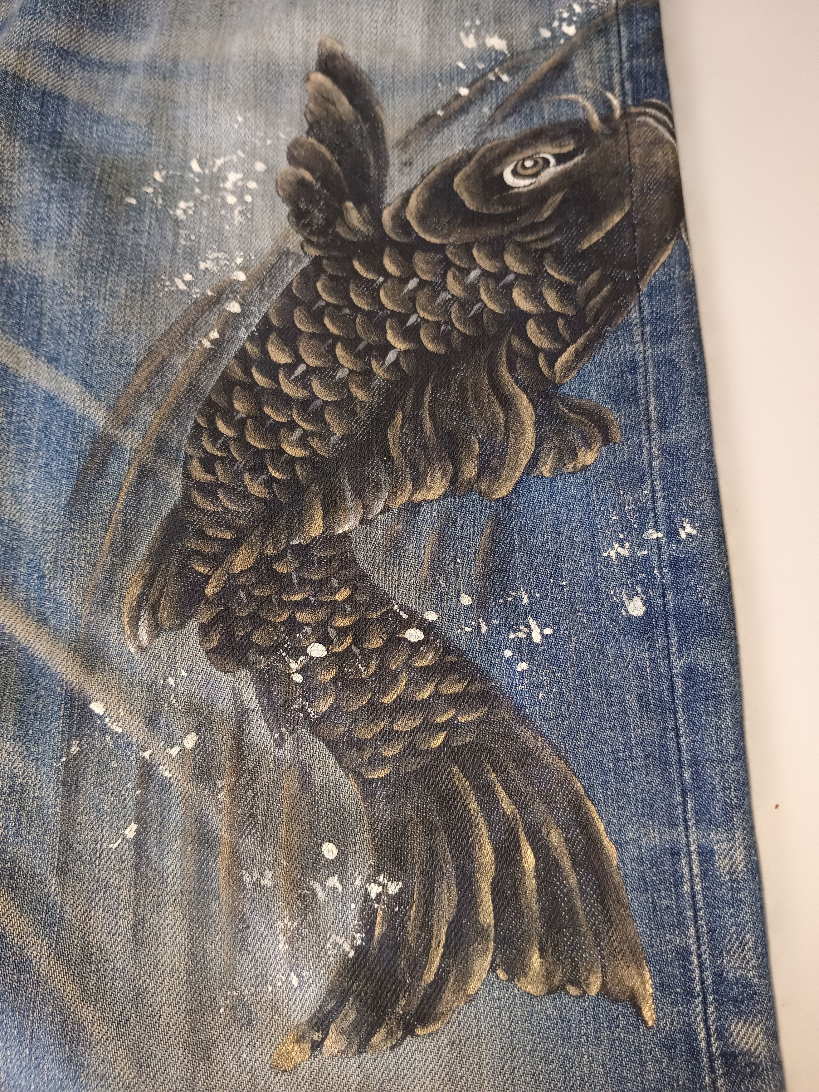 Japanese Brand Japanese Naminori Tatsujin Distressed Paint Koi Fish Jeans Size US 36 / EU 52 - 5 Thumbnail
