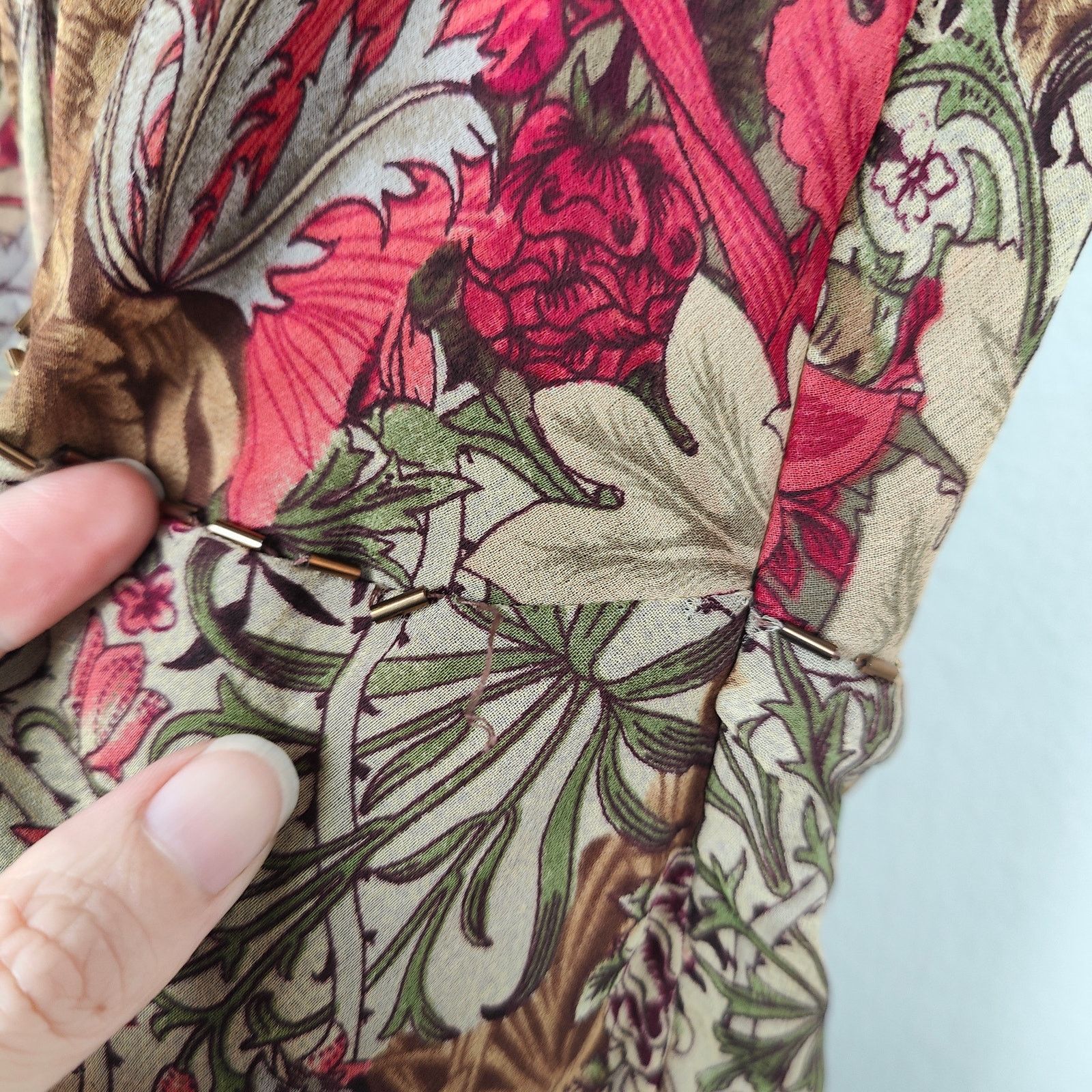 Other Vintage Y2K Silk Tiered Midi Dress Womens 10 Brown Floral Size L / US 10 / IT 46 - 5 Thumbnail
