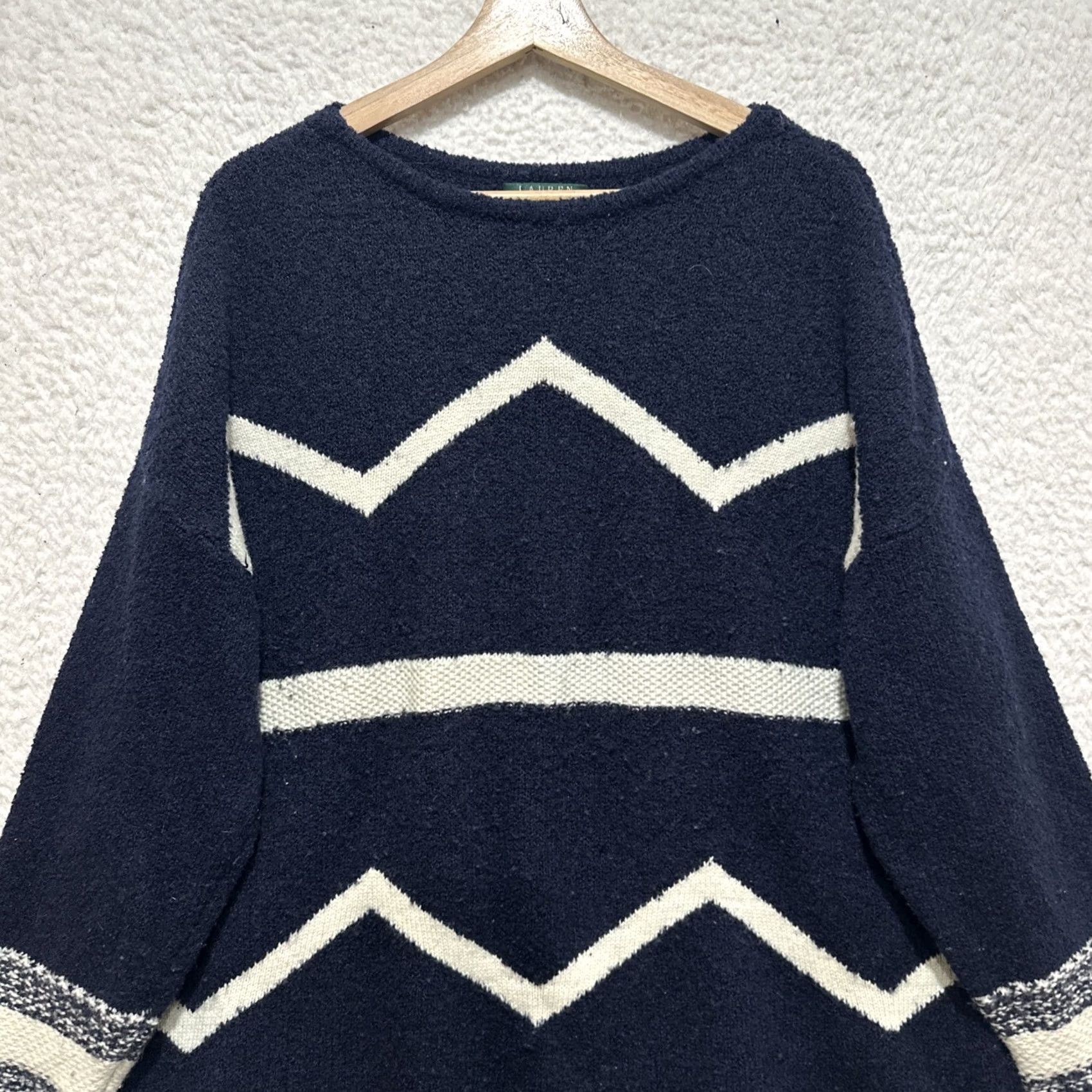 Ralph Lauren VINTAGE Lauren Ralph Lauren Southwestern Wool Blend Tunic Sweater Navy Blue Ivory Sz 3X Women Pullover Knitt 3X, Wool Blend, Western, Purple? Size XXL / US 16-18 / IT 52-54 - 4 Thumbnail