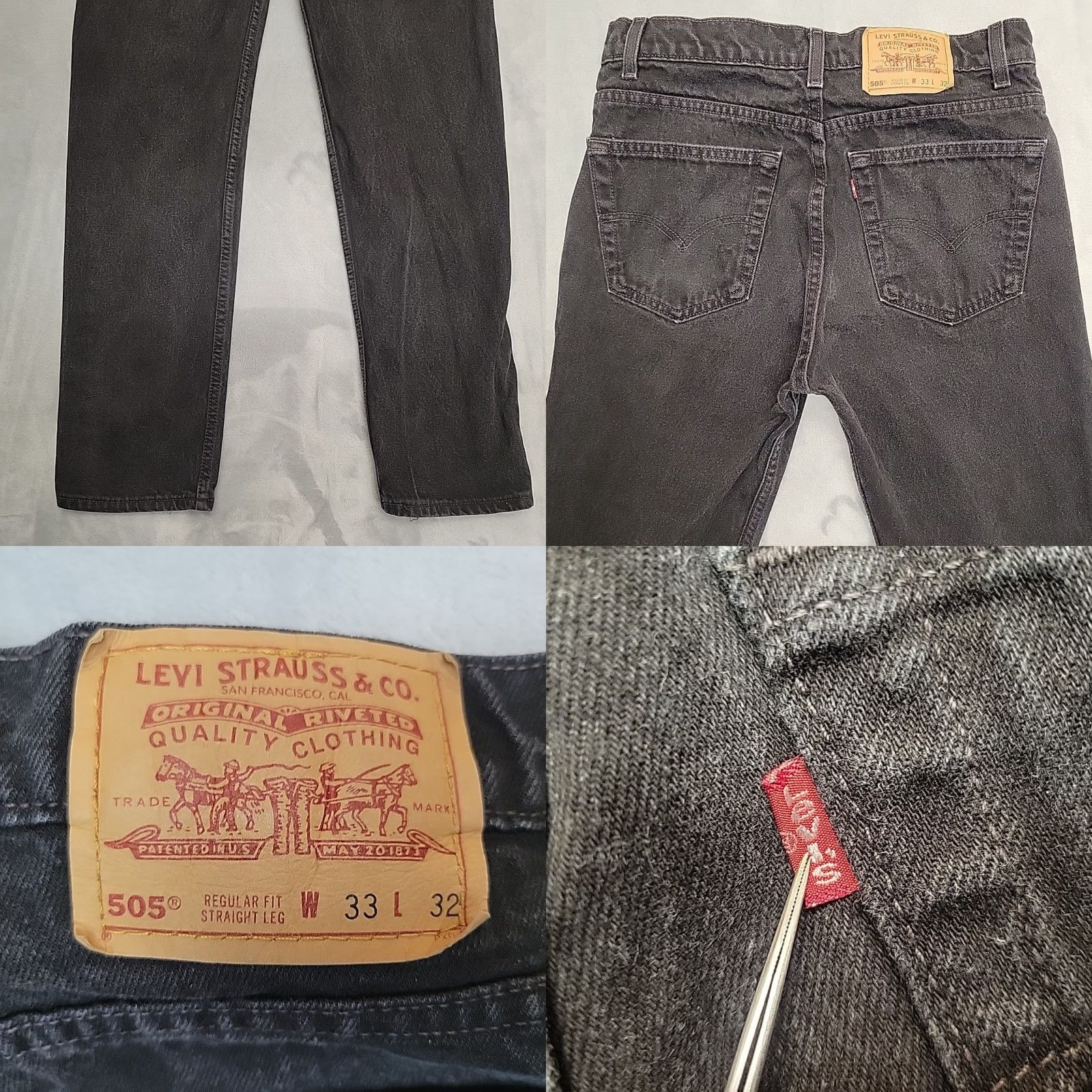 Levi's VINTAGE Levi's 505 Jeans Mens 33x32 Black Denim Straight Leg Made In USA 90s Mens Jeans Black Denim Straight 505 Vintage Levi's Size US 33 - 8 Thumbnail