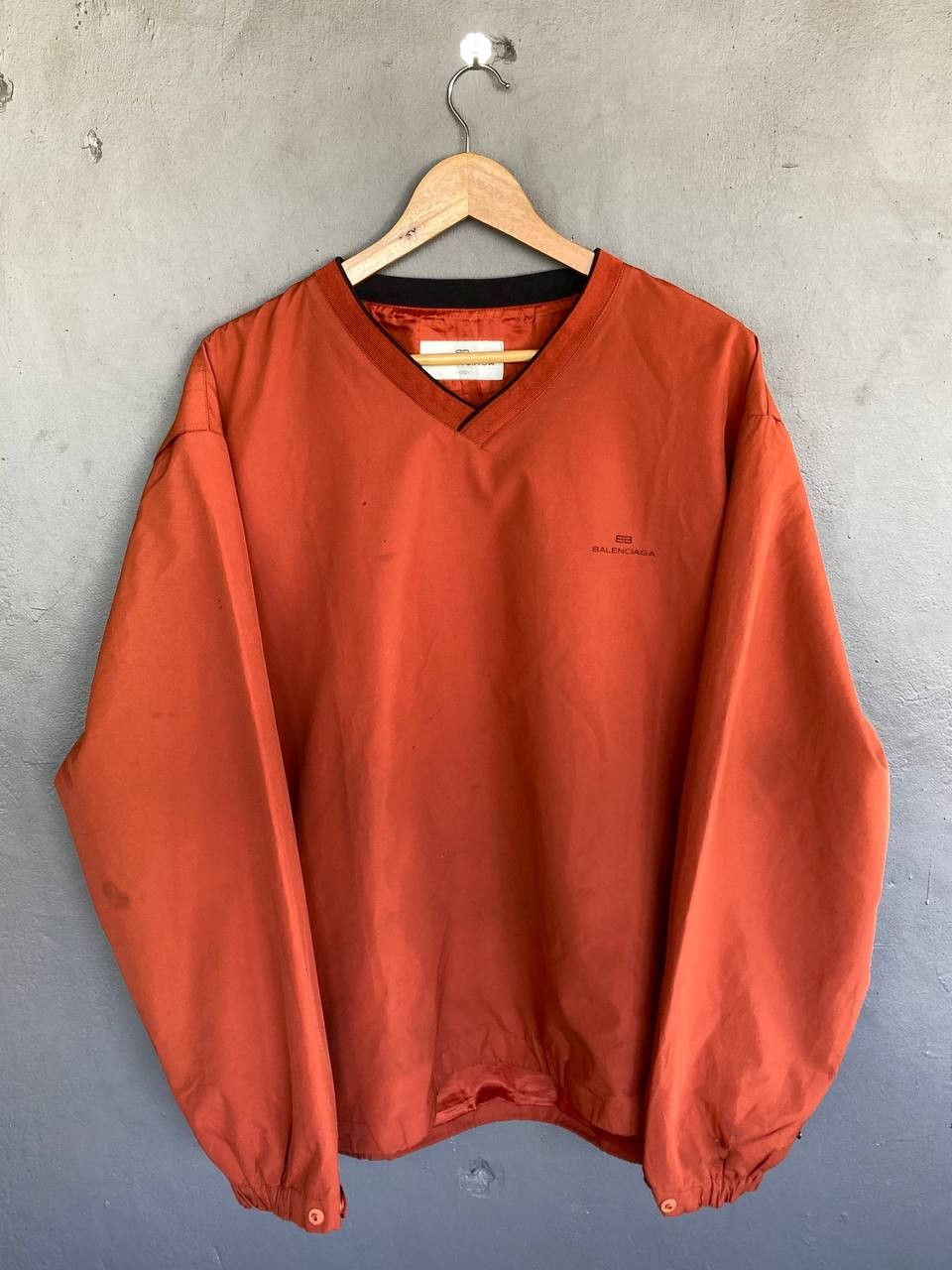 image of Vintage Balenciaga Golf V-Neck Windbreaker in Red/Orange, Men's (Size 2XL)