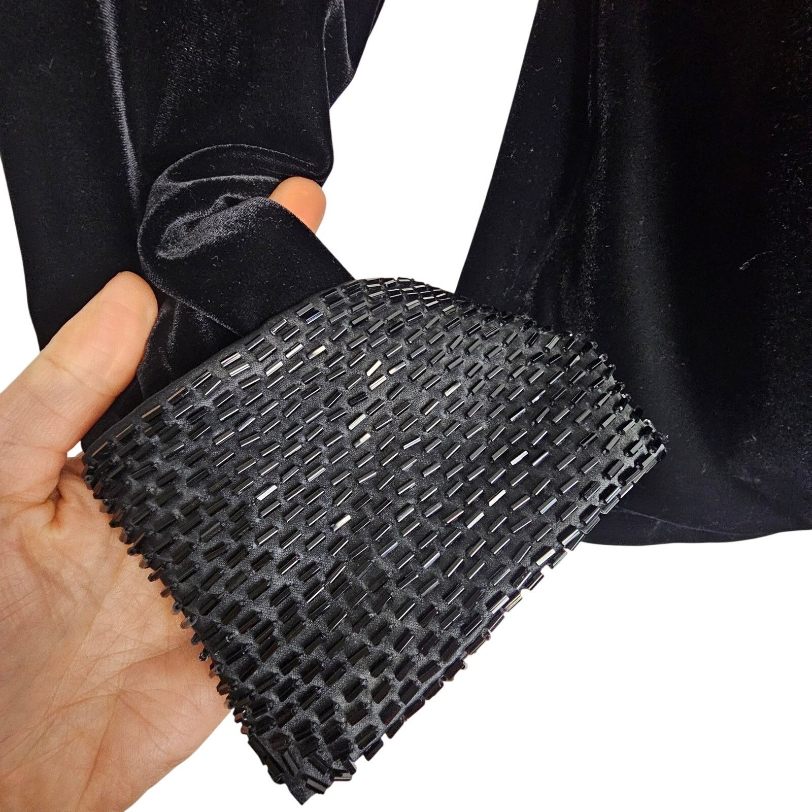 Vintage Vintage Cache Womens Black Velvet Surplice Blouse 8 Beaded Size M / US 6-8 / IT 42-44 - 4 Thumbnail