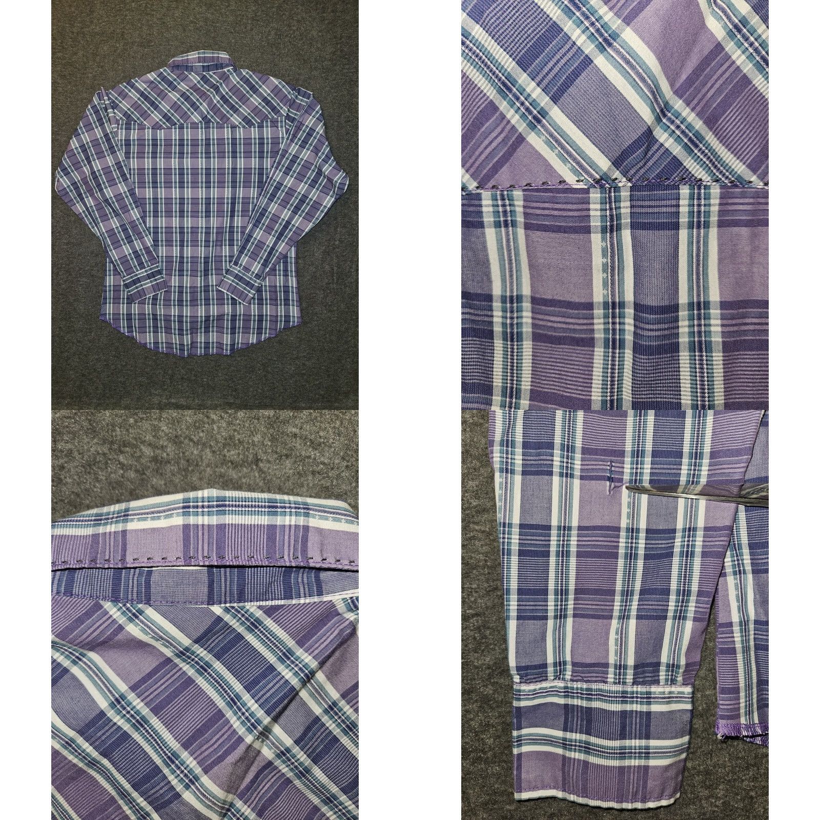 Wrangler VINTAGE Wrangler Pearl Snap Shirt Men's Large Purple Plaid Cowboy Surged Hem Size US L / EU 52-54 / 3 - 8 Thumbnail