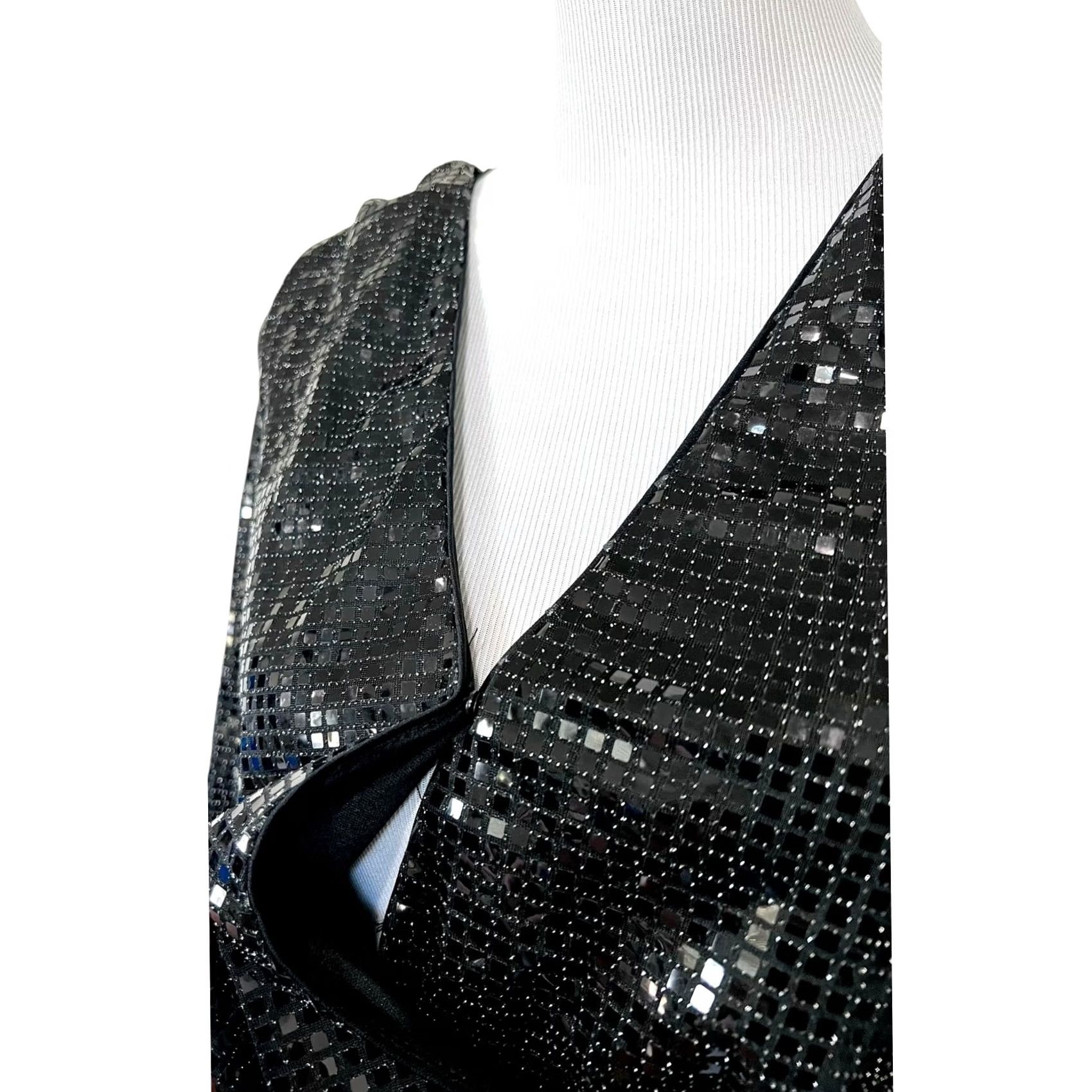 Vintage Womens Black Sequin Top Wrap Style V-Neck Long Balloon Sleeves Party Glam Sz M Size M / US 6-8 / IT 42-44 - 3 Thumbnail