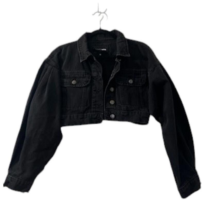 Fashion Nova Fashion Nova Black Cropped Denim Jacket sz SM Size S / US 4 / IT 40 - 1 Thumbnail